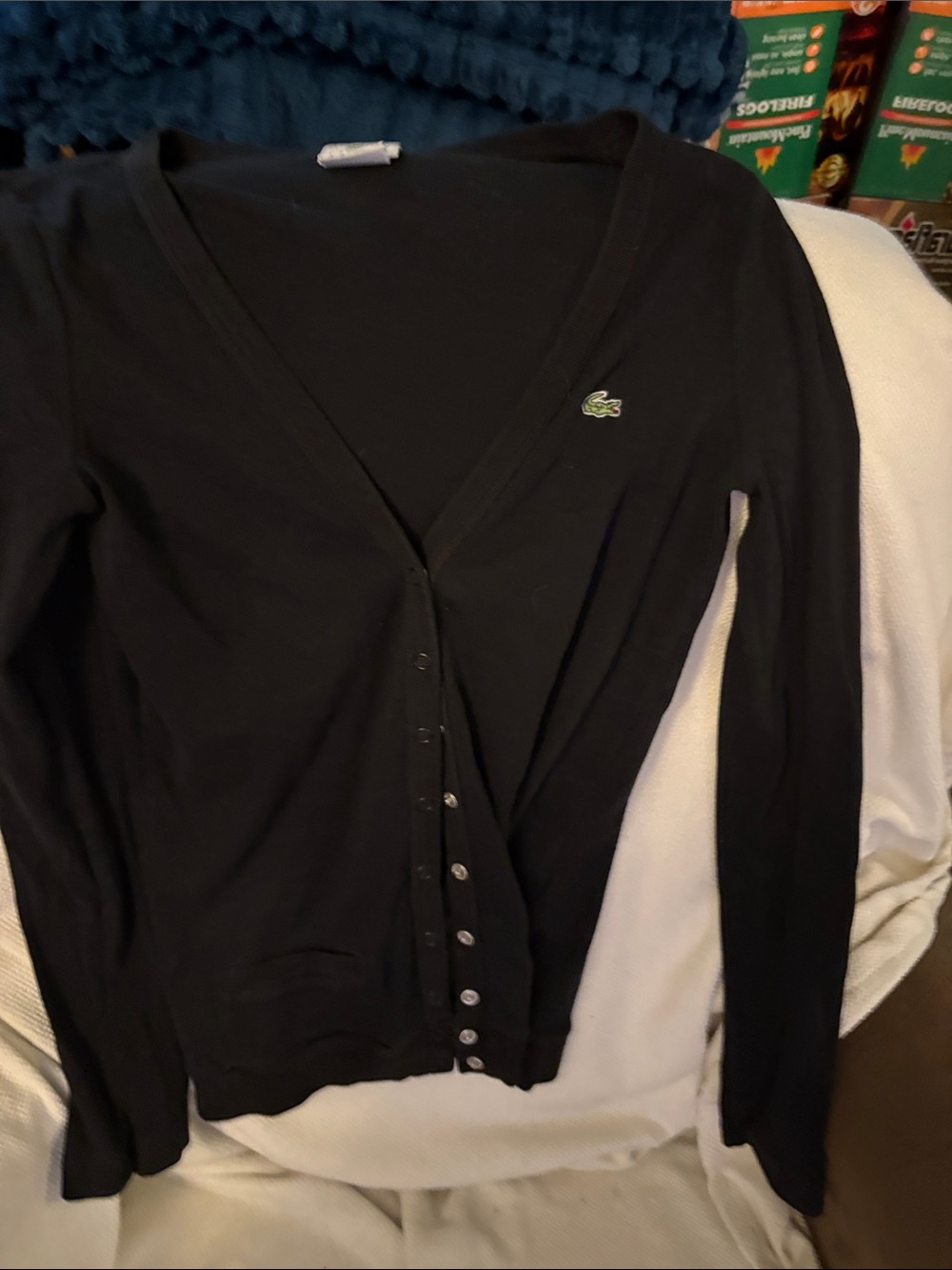 Lacoste Black Women's Button-Front V-Neck Cardigan